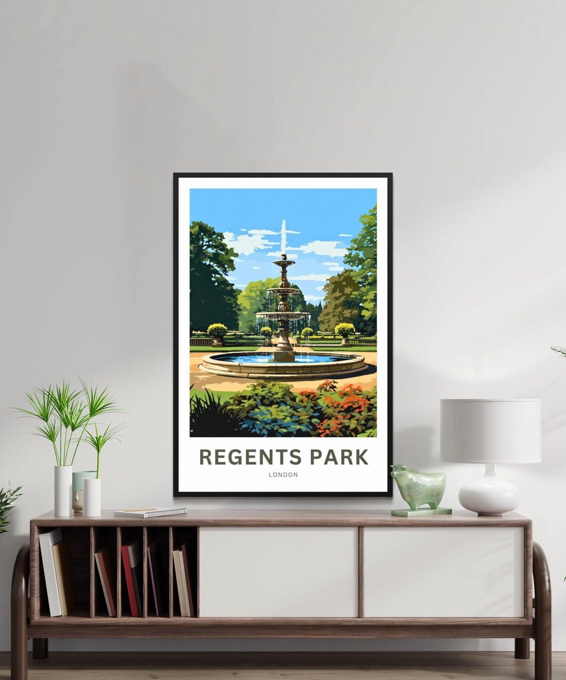 Regents Park London Summer Garden Fountain Vintage Travel Poster - Image 2