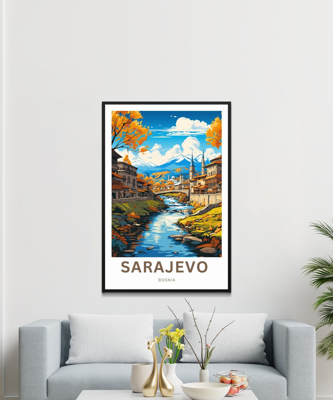 Sarajevo Bosnia Autumn Old Town River Personalized Travel Poster - Image 3