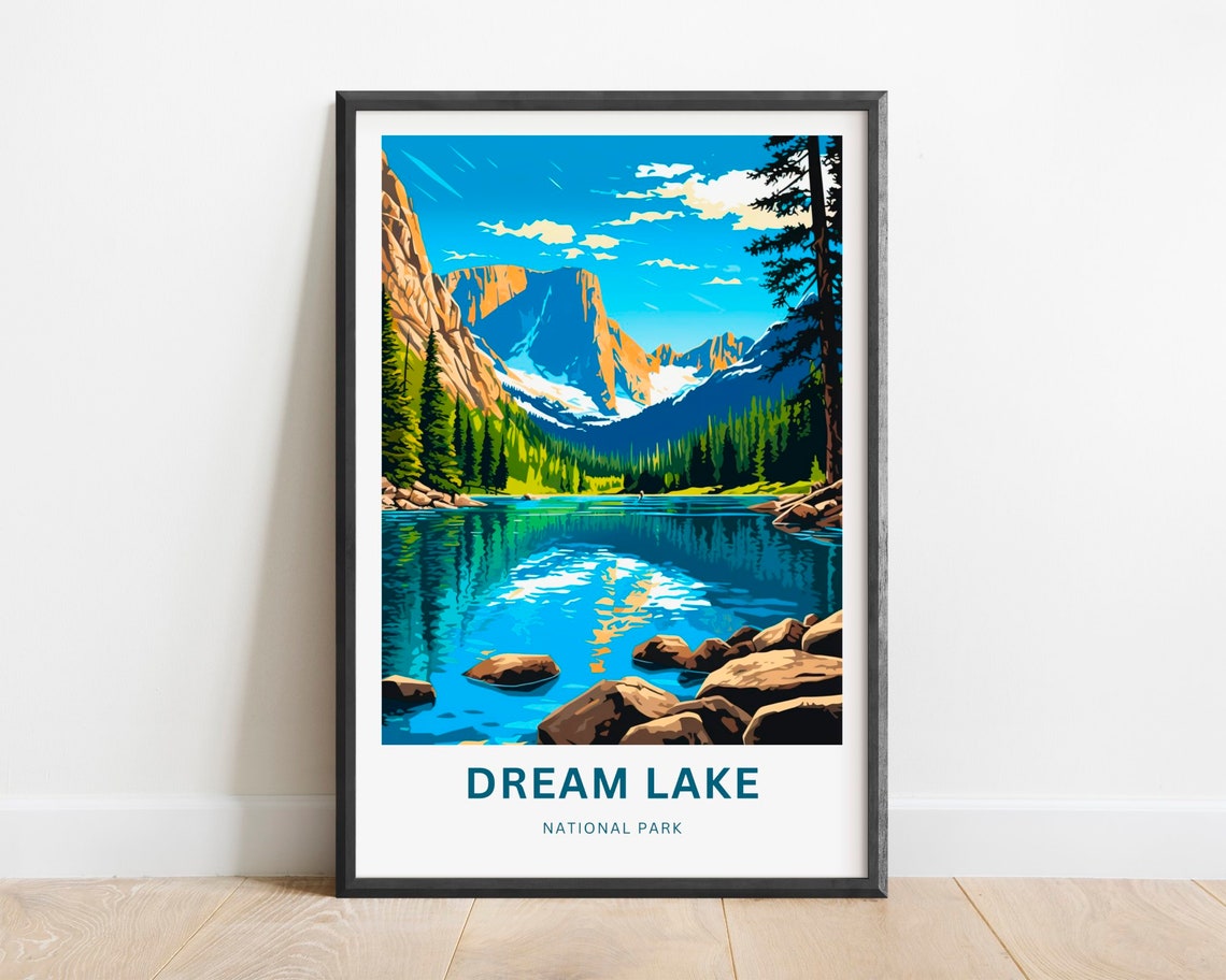 Dream Lake National Park Mountain Reflection Vintage Travel Poster