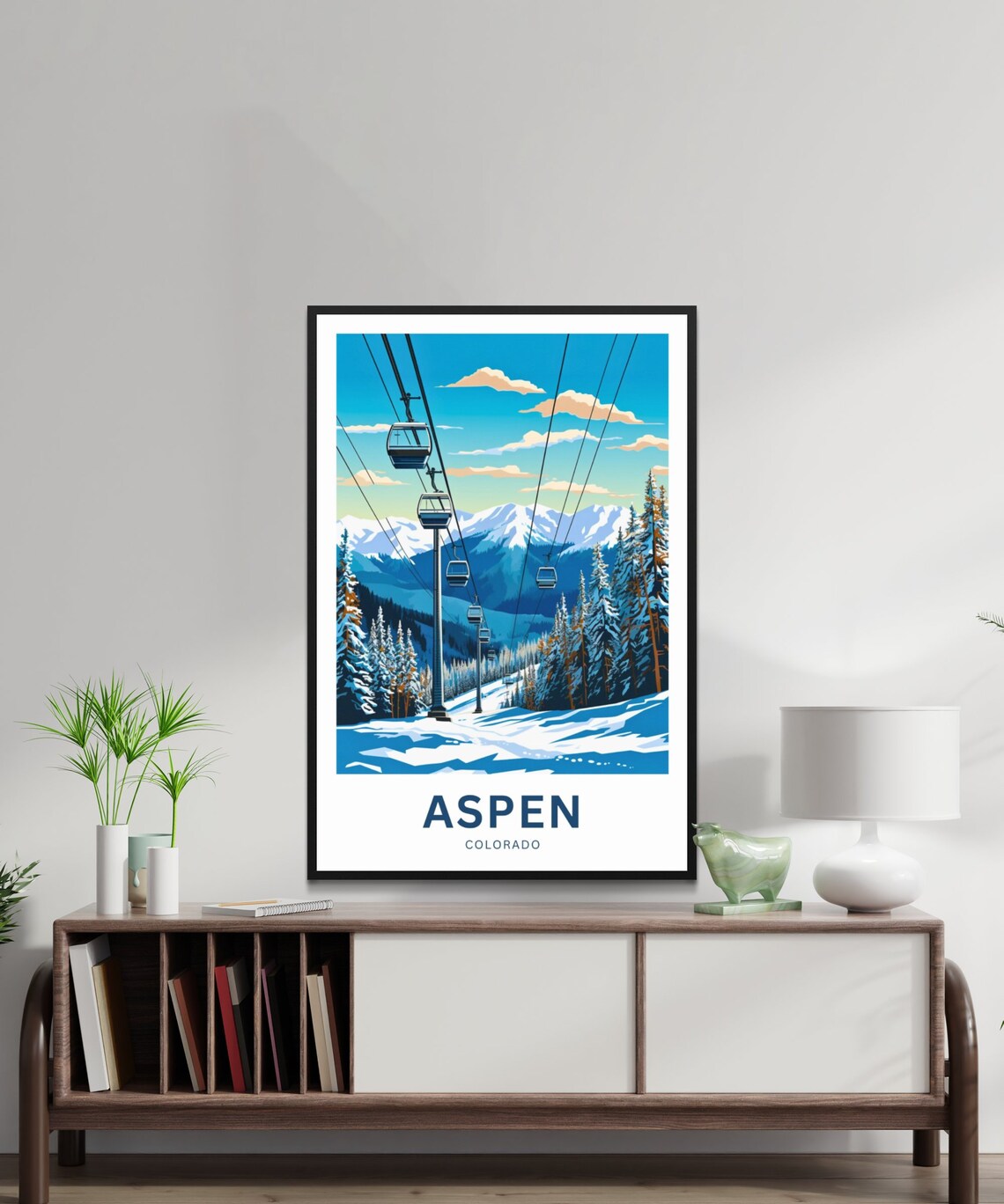 Aspen Colorado Ski Gondola Snowy Mountain Resort Travel Poster - Image 2
