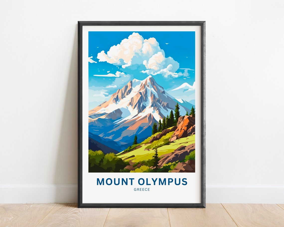 Mount Olympus Greece Snowy Alpine Peak Meadow Vintage Travel Poster