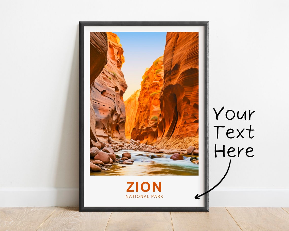 Personalized Zion National Park Slot Canyon River Custom Travel Poster