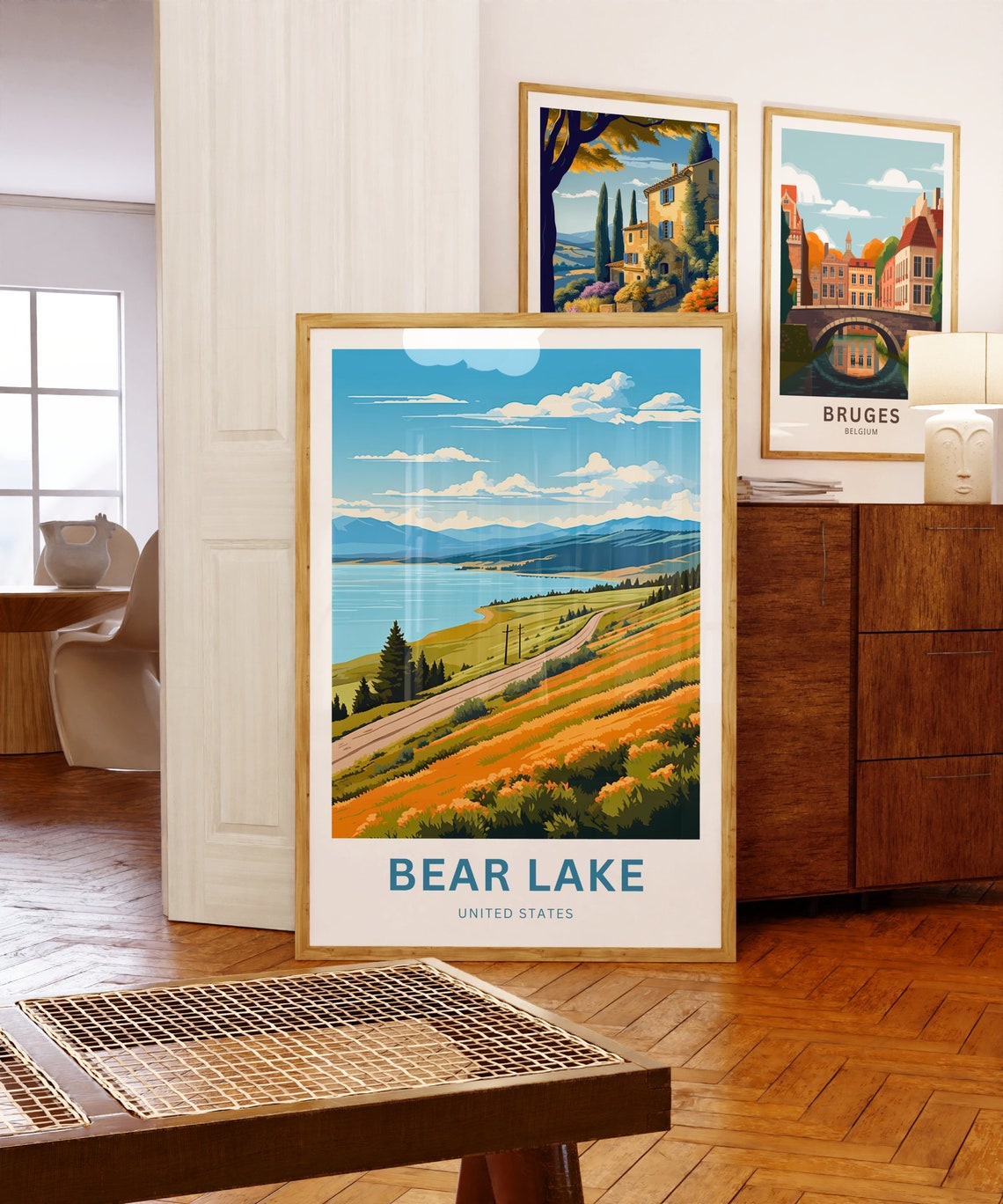 Bear Lake Wildflower Hillside Road Mountain Lake Sunset Travel Poster - Image 5