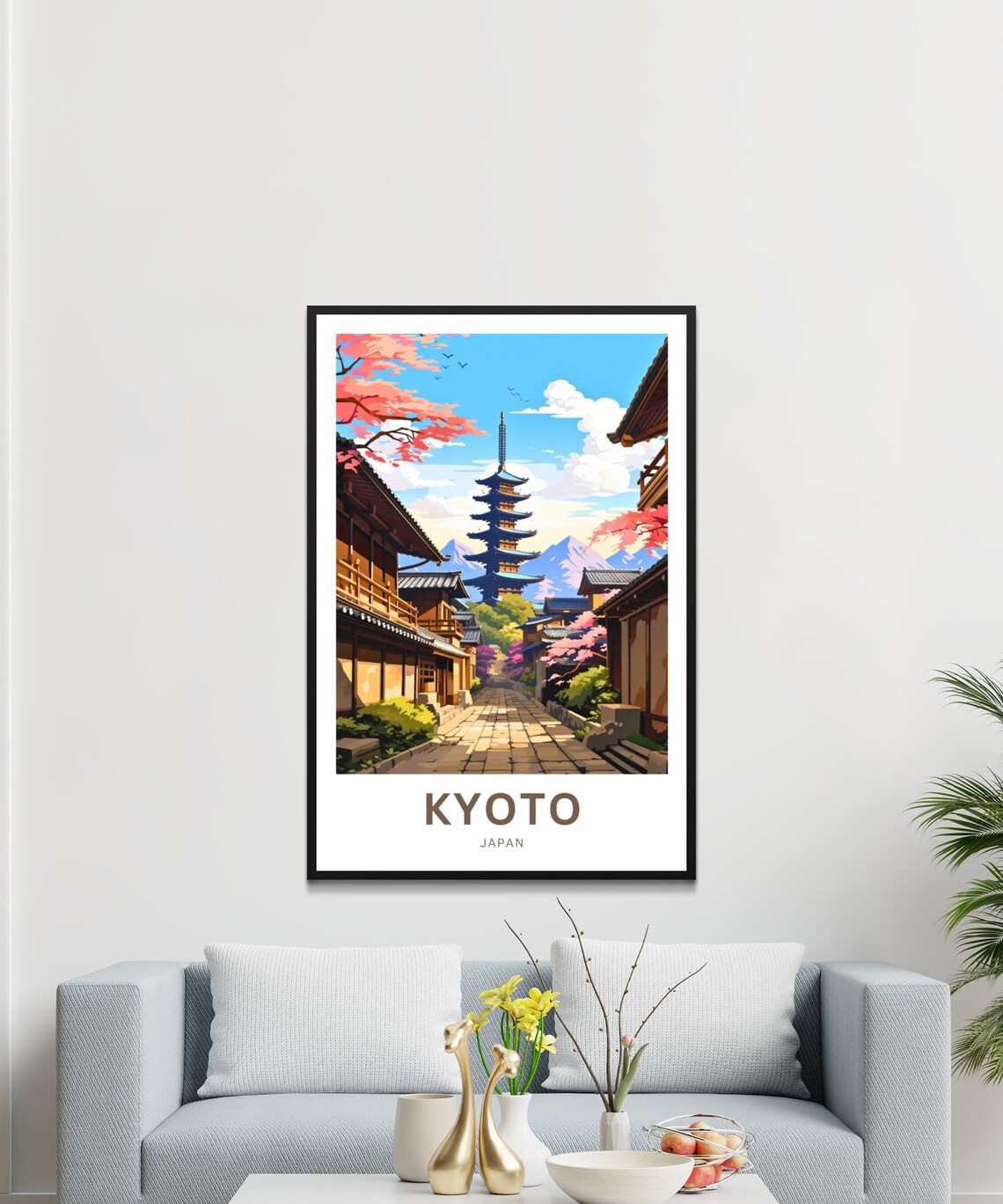 Kyoto Japan Travel Poster Pagoda Temple Street Cherry Blossom - Image 3