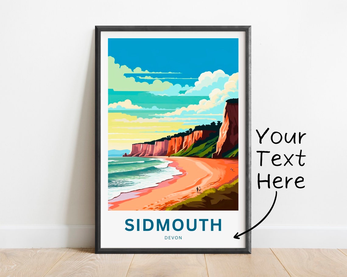 Personalized Sidmouth Devon Red Cliffs and Sandy Beach Poster