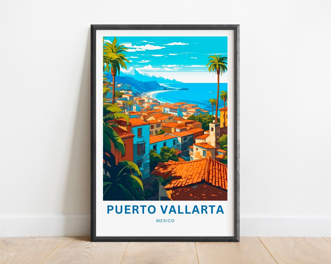 Puerto Vallarta Travel Print Puerto Vallarta Poster Mexico Wall Art Framed Present Gift Mexico Decor Present Customize Your Text
