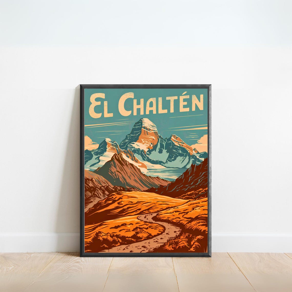 El Chaltén Patagonia Winding Mountain Trail Retro Travel Poster