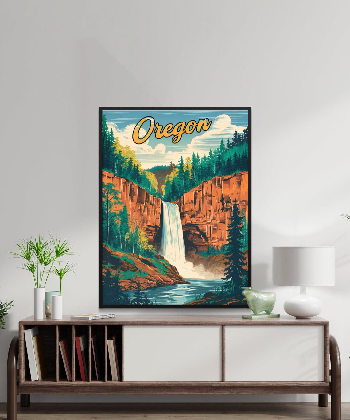 Oregon Waterfall Canyon Red Rock Vintage Retro Travel Poster - Image 3