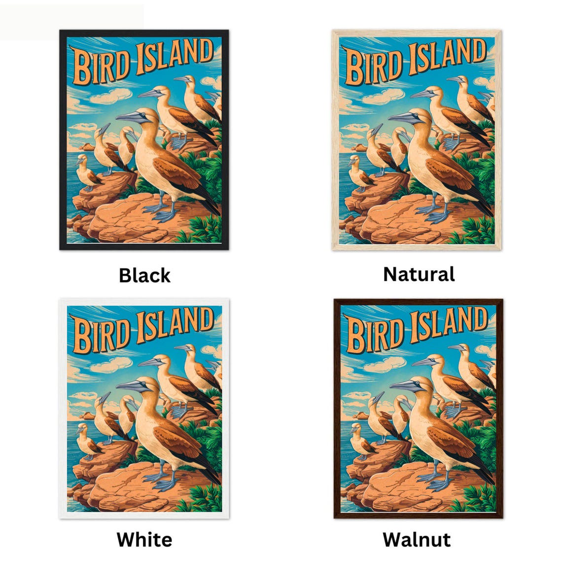Bird Island Blue Footed Seabird Colony Red Cliffs Retro Travel Poster - Image 4