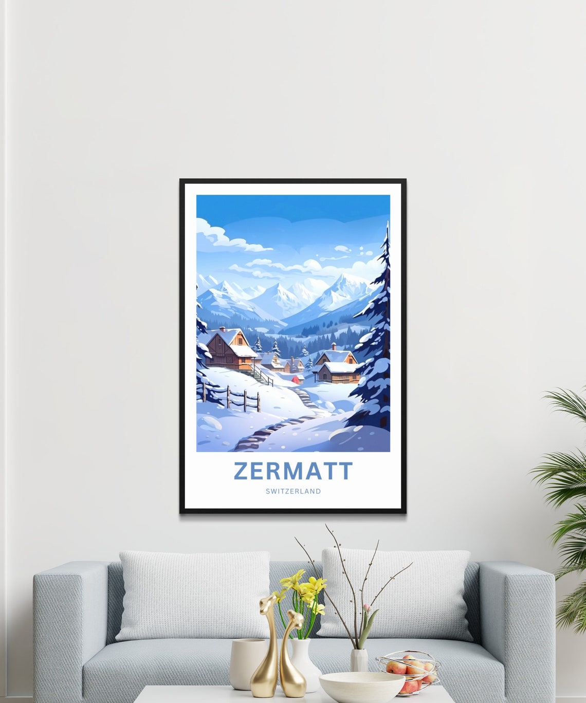 Zermatt Switzerland Snowy Alpine Village Winter Mountain Poster - Image 3