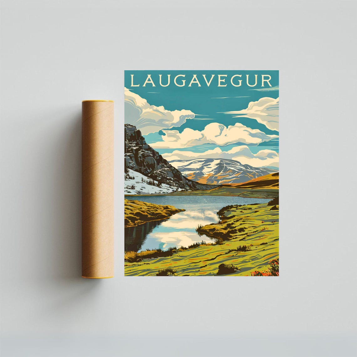 Laugavegur Iceland Mossy Valley Still Lake Vintage Travel Poster - Image 3