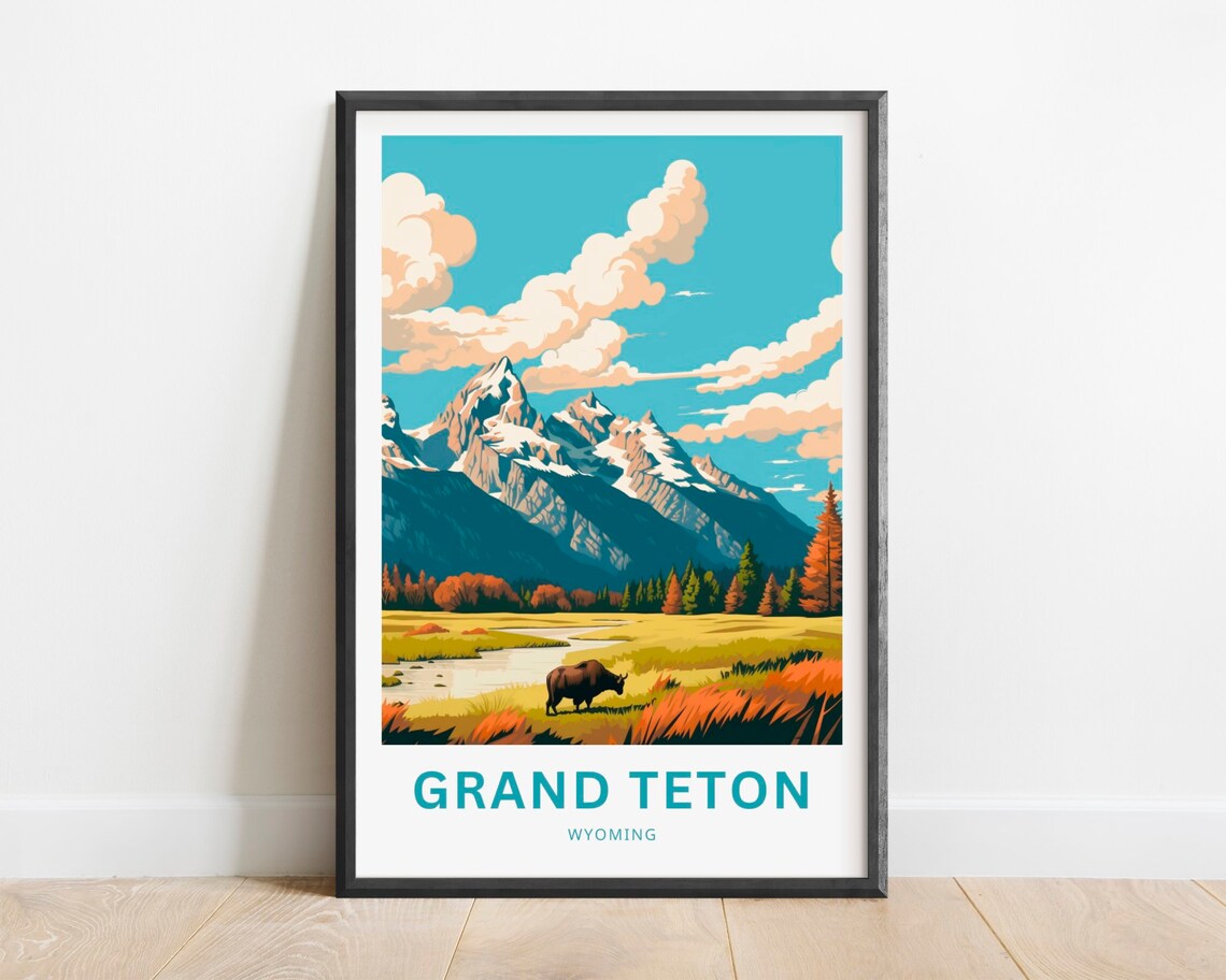 Grand Teton Travel Poster, Wyoming National Park