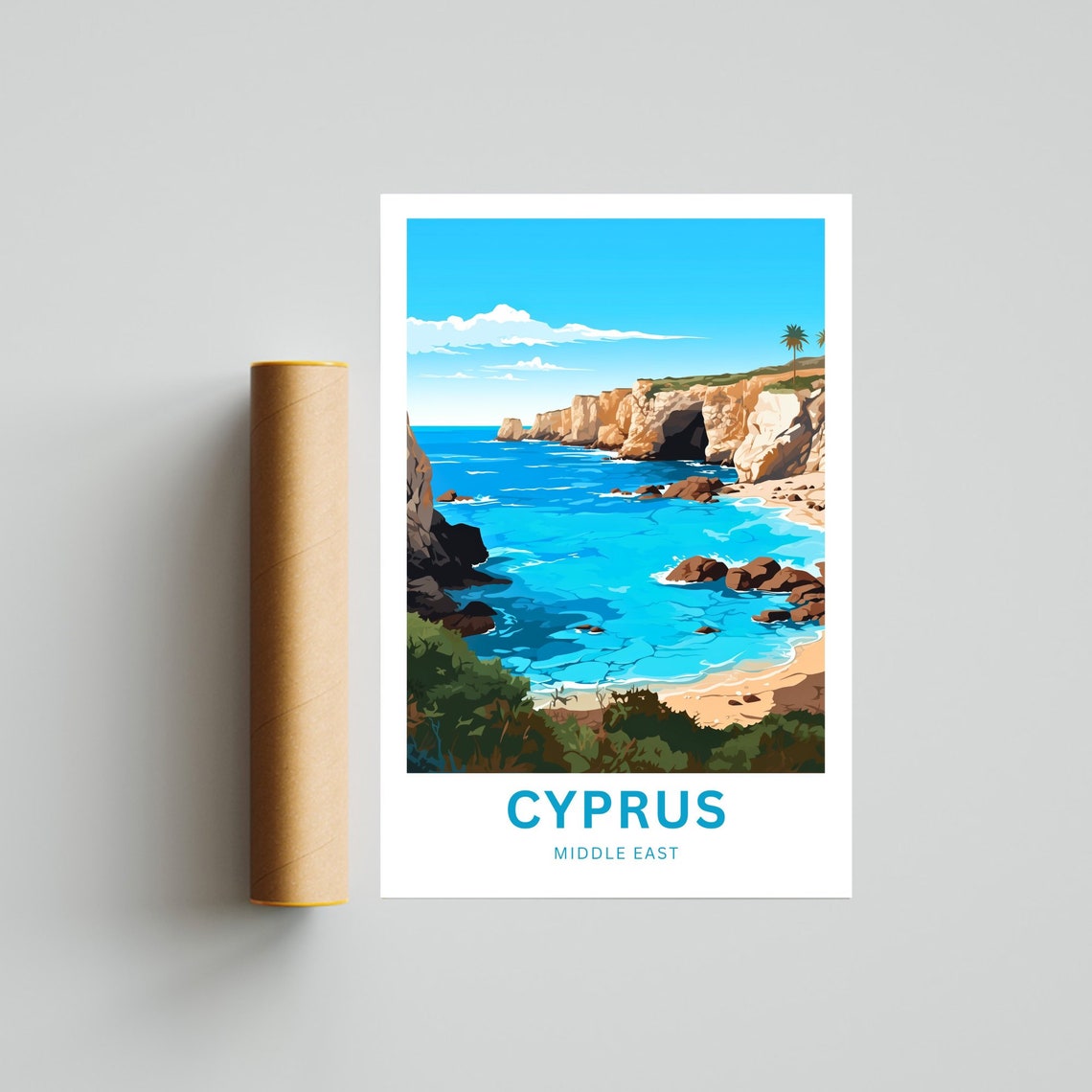 Cyprus Personalized Turquoise Bay Cliffs Coastal Travel Art Poster - Image 4