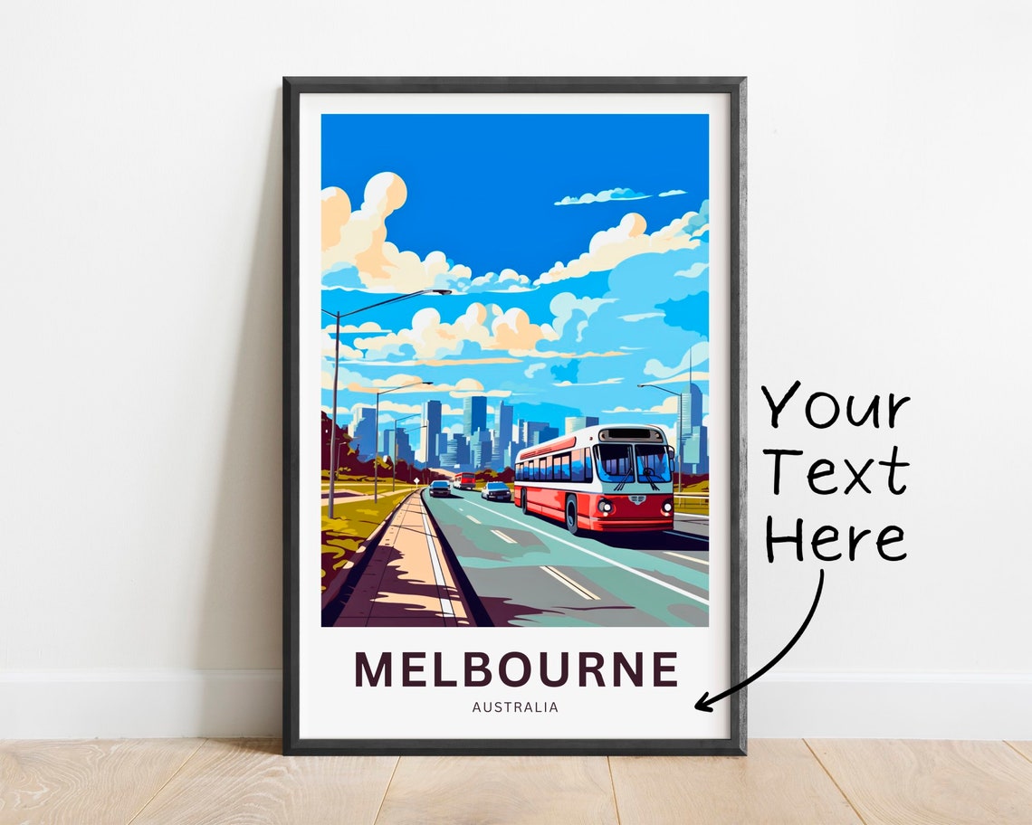 Personalized Melbourne Vintage Bus Highway Custom Travel Poster