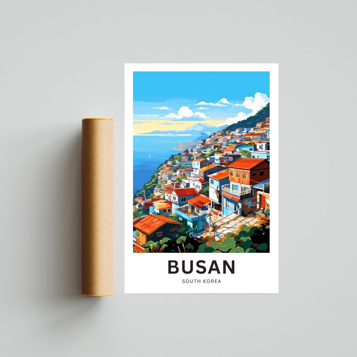 Busan South Korea Coastal Village Cliffs Seascape Travel Poster - Image 4