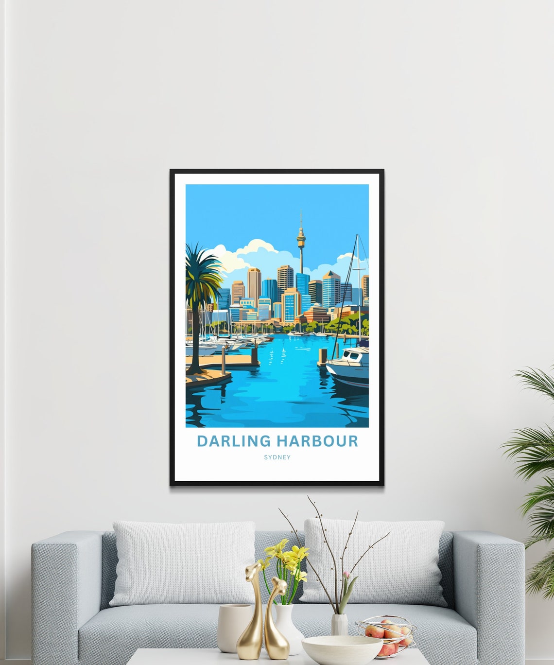 Personalized Darling Harbour Sydney Marina Skyline Travel Poster - Image 3