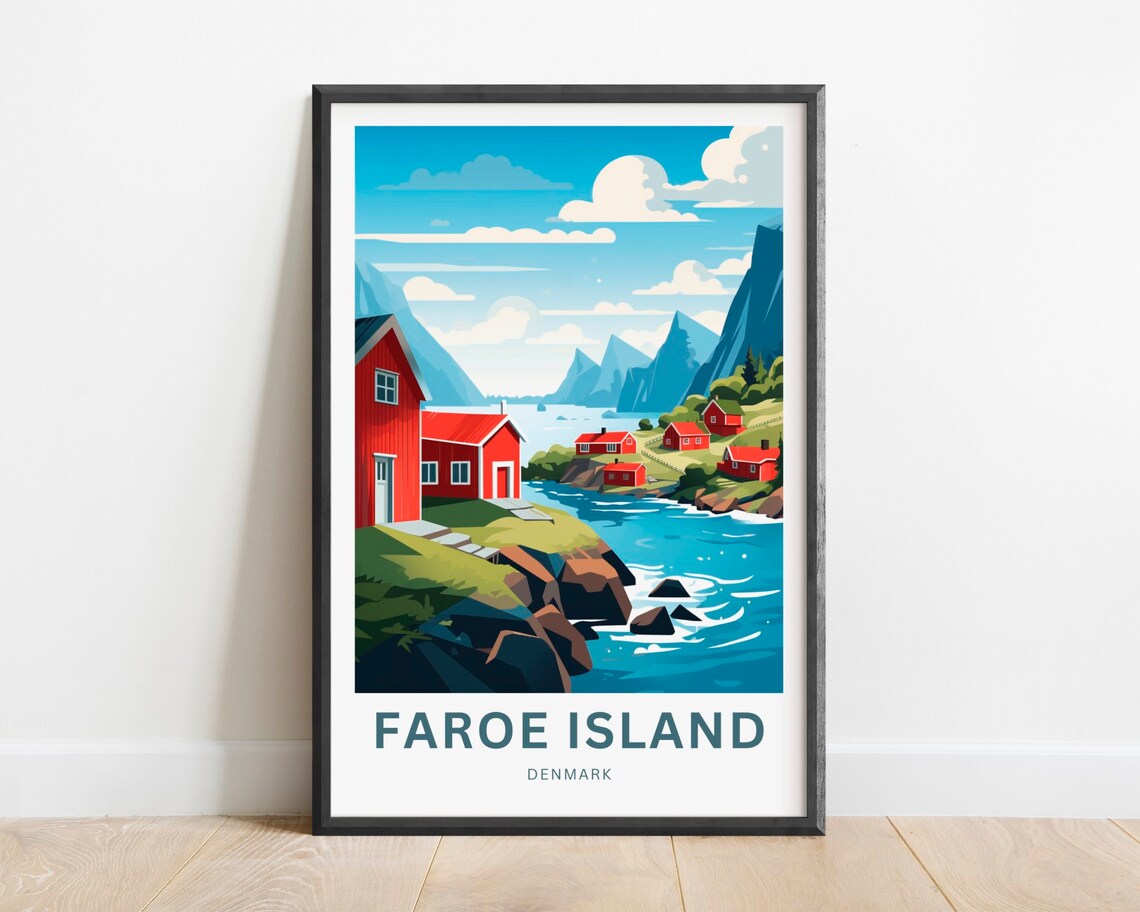 Faroe Island Denmark Rocky Shore Fjord Vintage Travel Poster