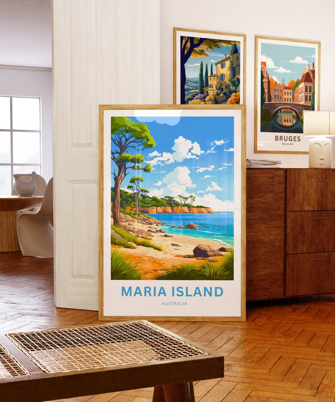 Maria Island Australia Sandy Cove and Pine Trees Beach Travel Poster - Image 5