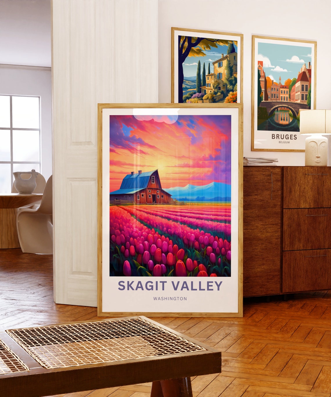 Skagit Valley Washington Tulip Barn Sunset Travel Art Poster - Image 5