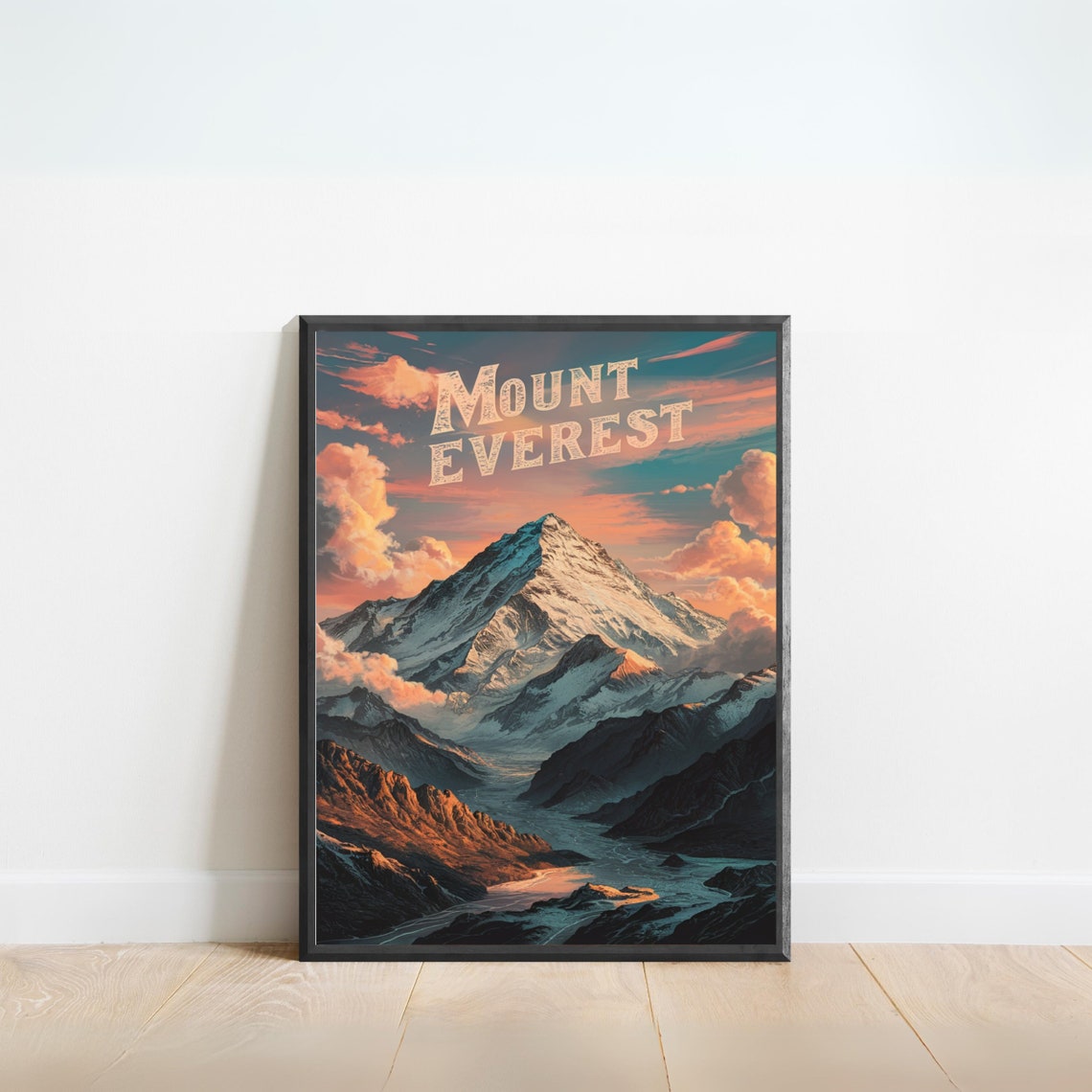 Mount Everest Sunset Snow Summit Orange Clouds Valley Vintage Poster