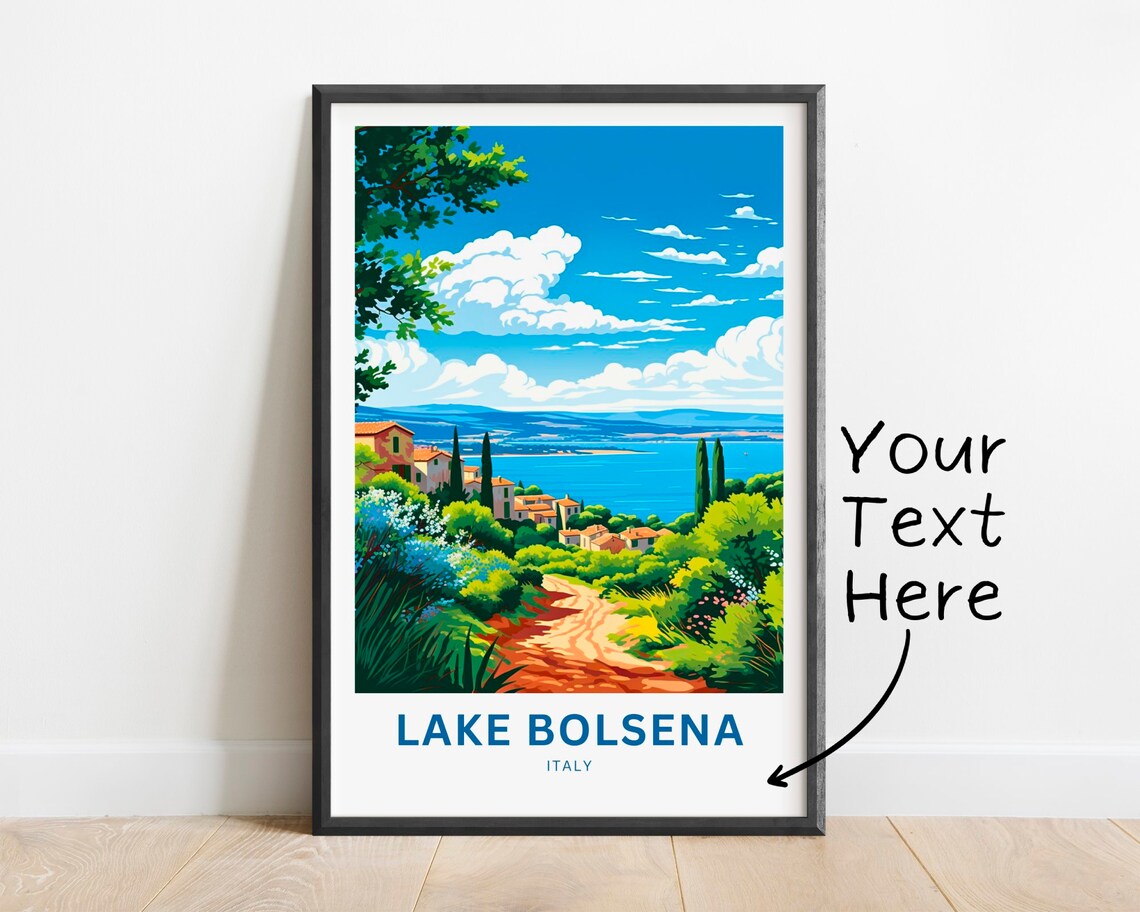 Lake Bolsena Italy Hillside Village Red Road Vista Travel Poster