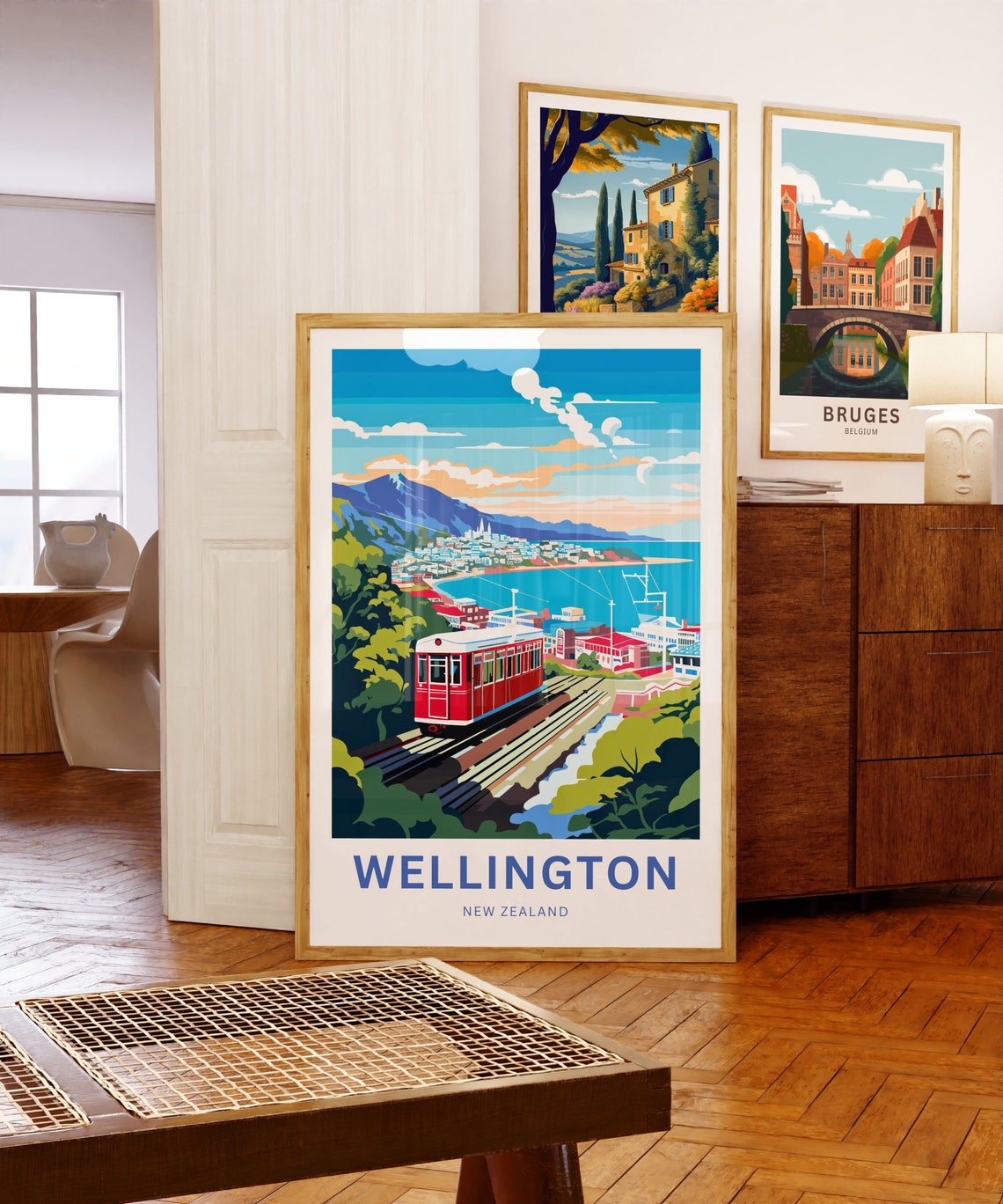 Wellington New Zealand Red Cable Car Harbor View Travel Poster - Image 3