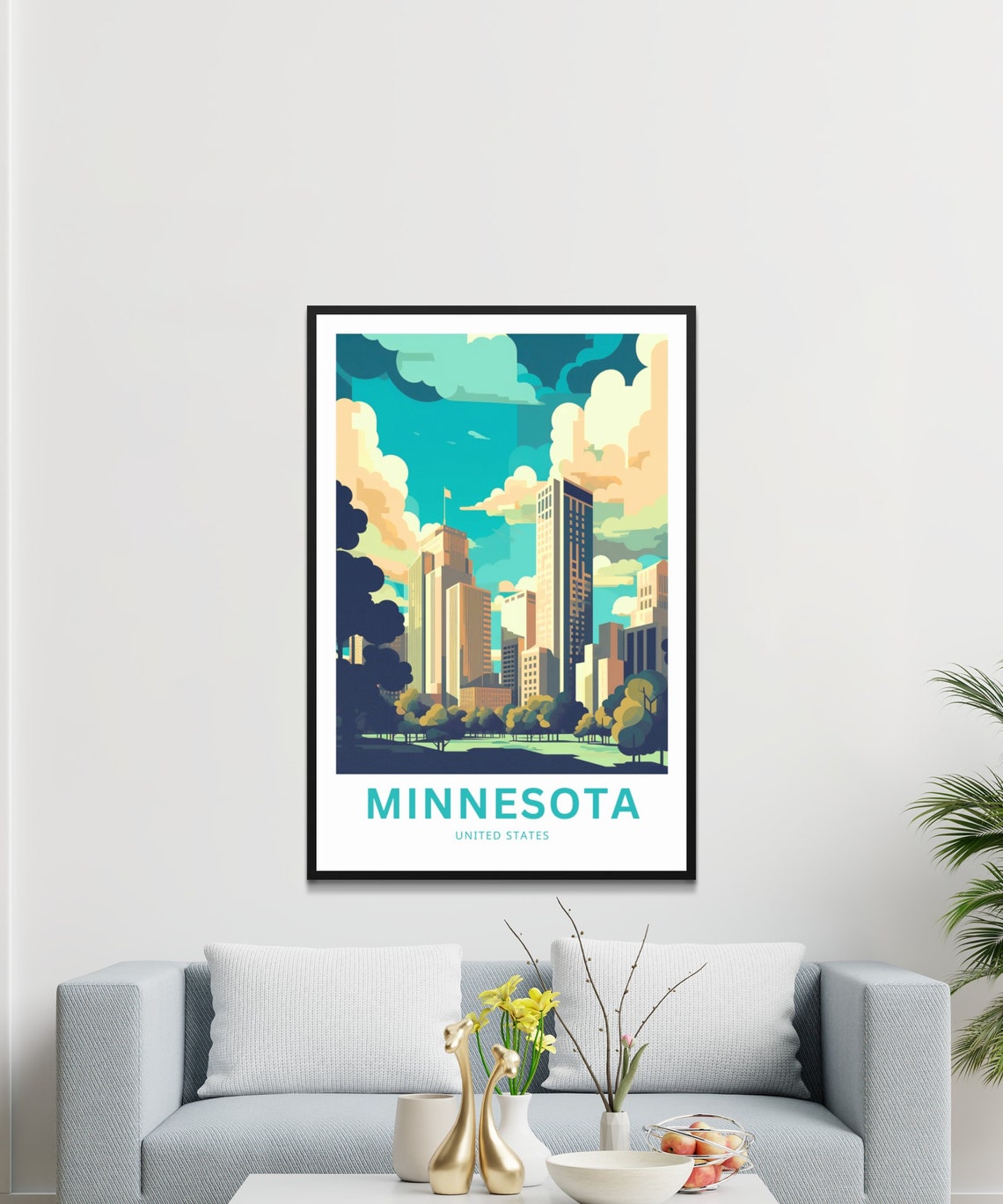 Minnesota United States Travel Poster City Skyline Sunset Wall Decor - Image 3