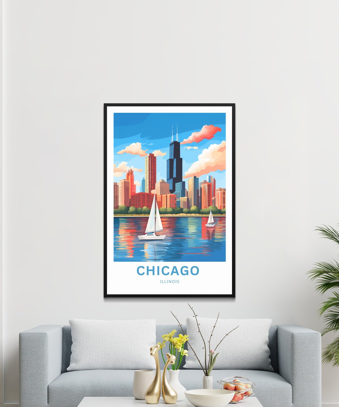 Personalized Chicago Skyline Lake Sailboats Illinois Travel Poster - Image 3