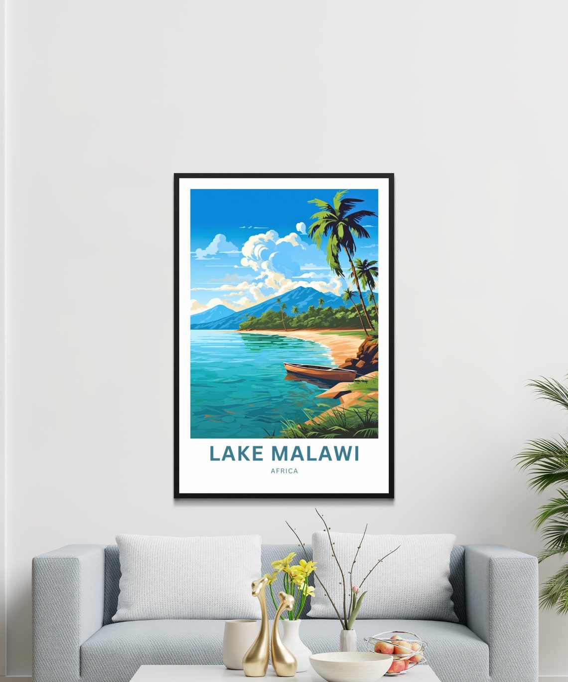 Lake Malawi Africa Palm Beach Canoe Personalized Travel Poster - Image 3
