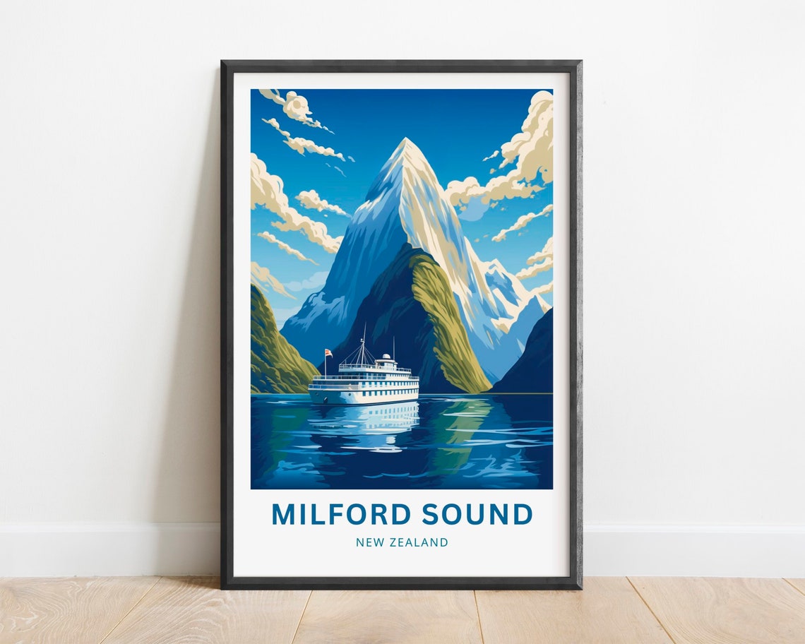 Milford Sound Travel Print Milford Sound Poster New Zealand Wall Art Framed Present Gift New Zealand Present