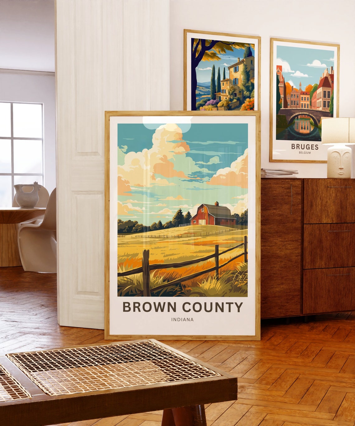 Brown County Indiana Red Barn Golden Meadow Fence Travel Poster - Image 5