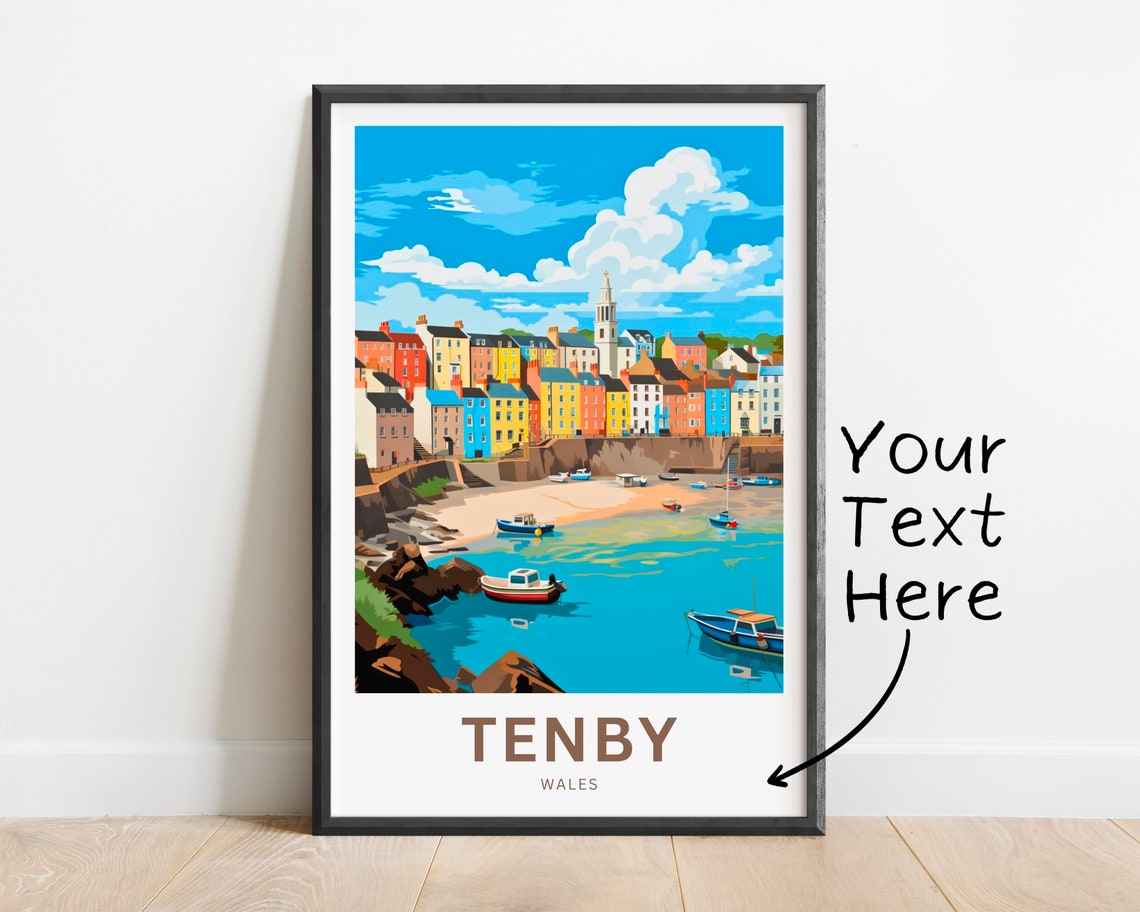 Tenby Wales Harbor Church Vintage Travel Poster Personalized Gift