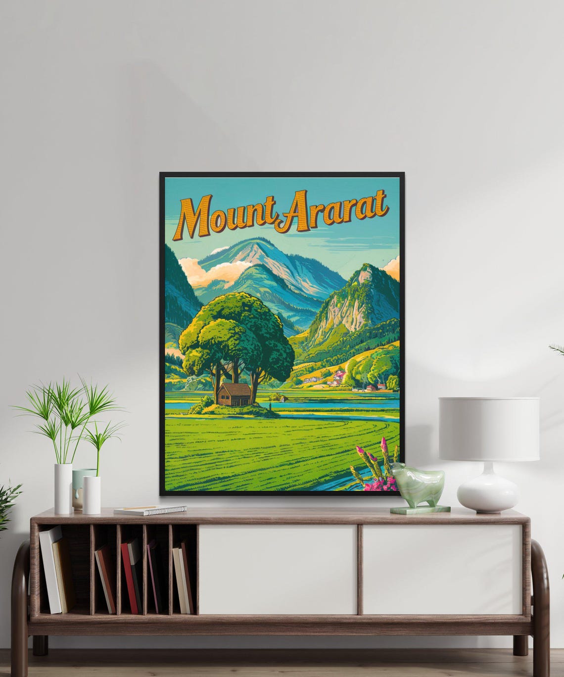 Mount Ararat Vintage Style Mountain Meadow With Cabin Poster - Image 2