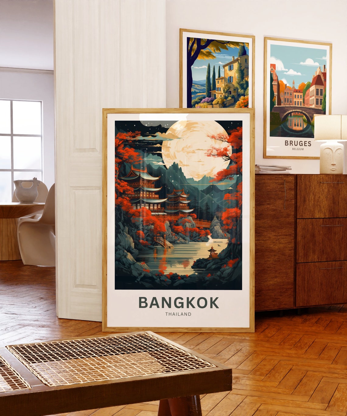 Personalized Bangkok Thailand Moonlit Pagoda Lake Custom Travel Poster - Image 5