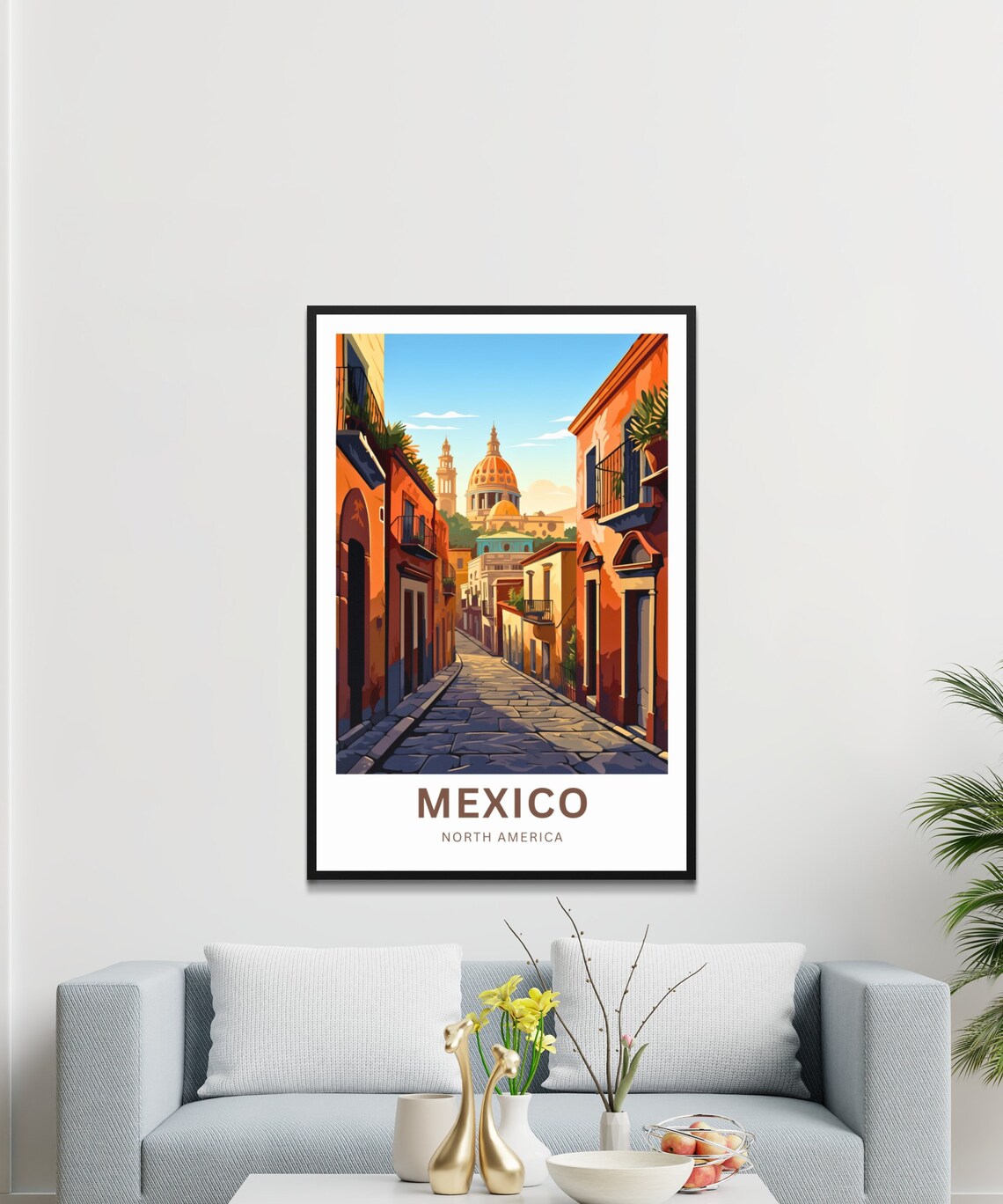 Mexico North America Golden Dome Street Sunrise Vintage Poster - Image 3