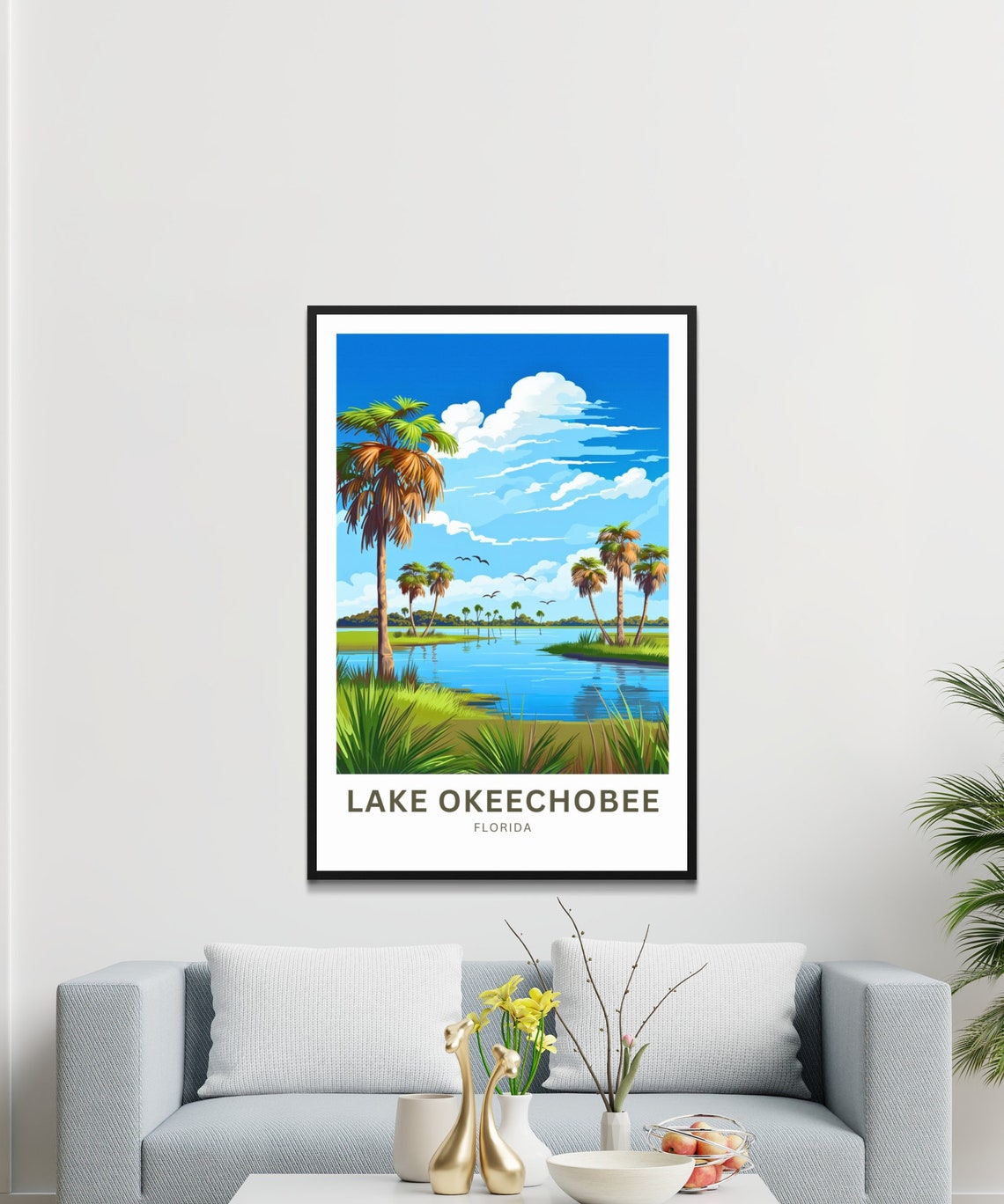 Lake Okeechobee Florida Palm Trees Lakefront Birds Travel Poster - Image 3