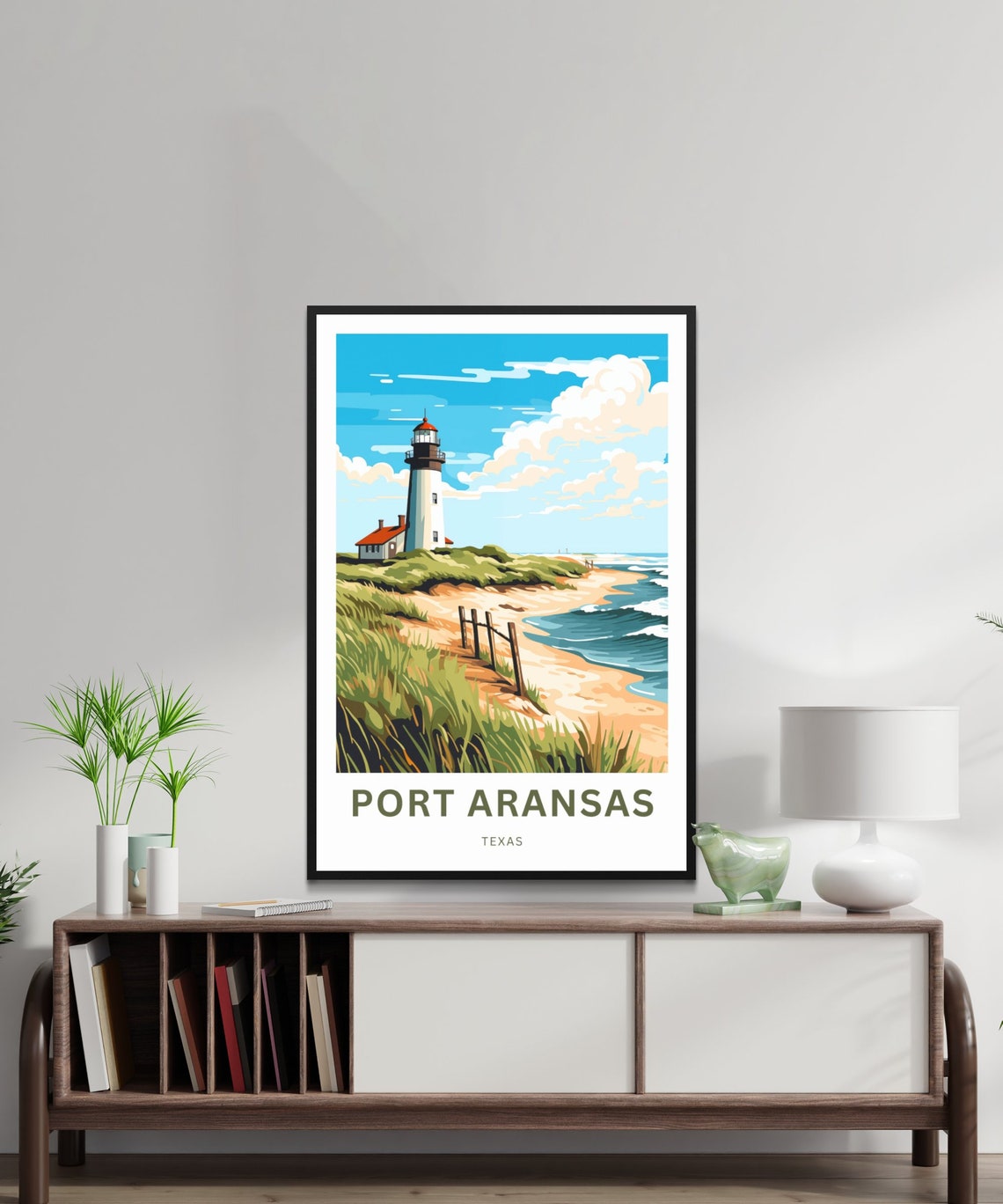 Port Aransas Texas Lighthouse Beach Custom Text Travel Poster - Image 2