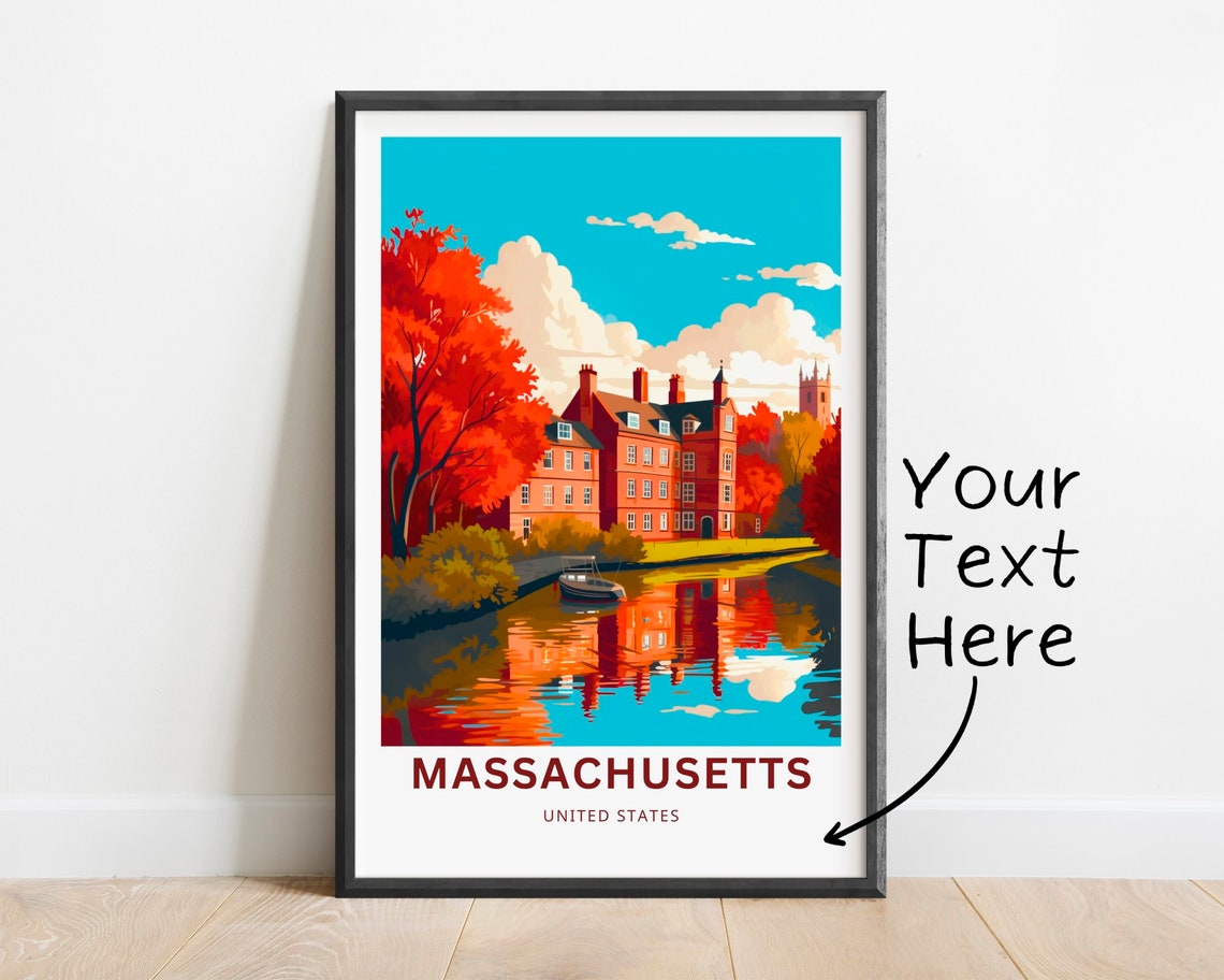 Personalized Massachusetts Historic Riverside Hall Autumn Poster