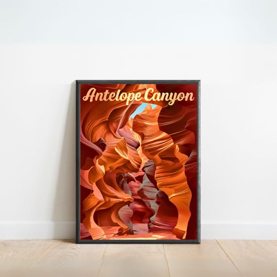 Antelope Canyon Vintage Travel Poster Antelope Canyon Print Arizona Wall Art Framed Present Gift Arizona Present