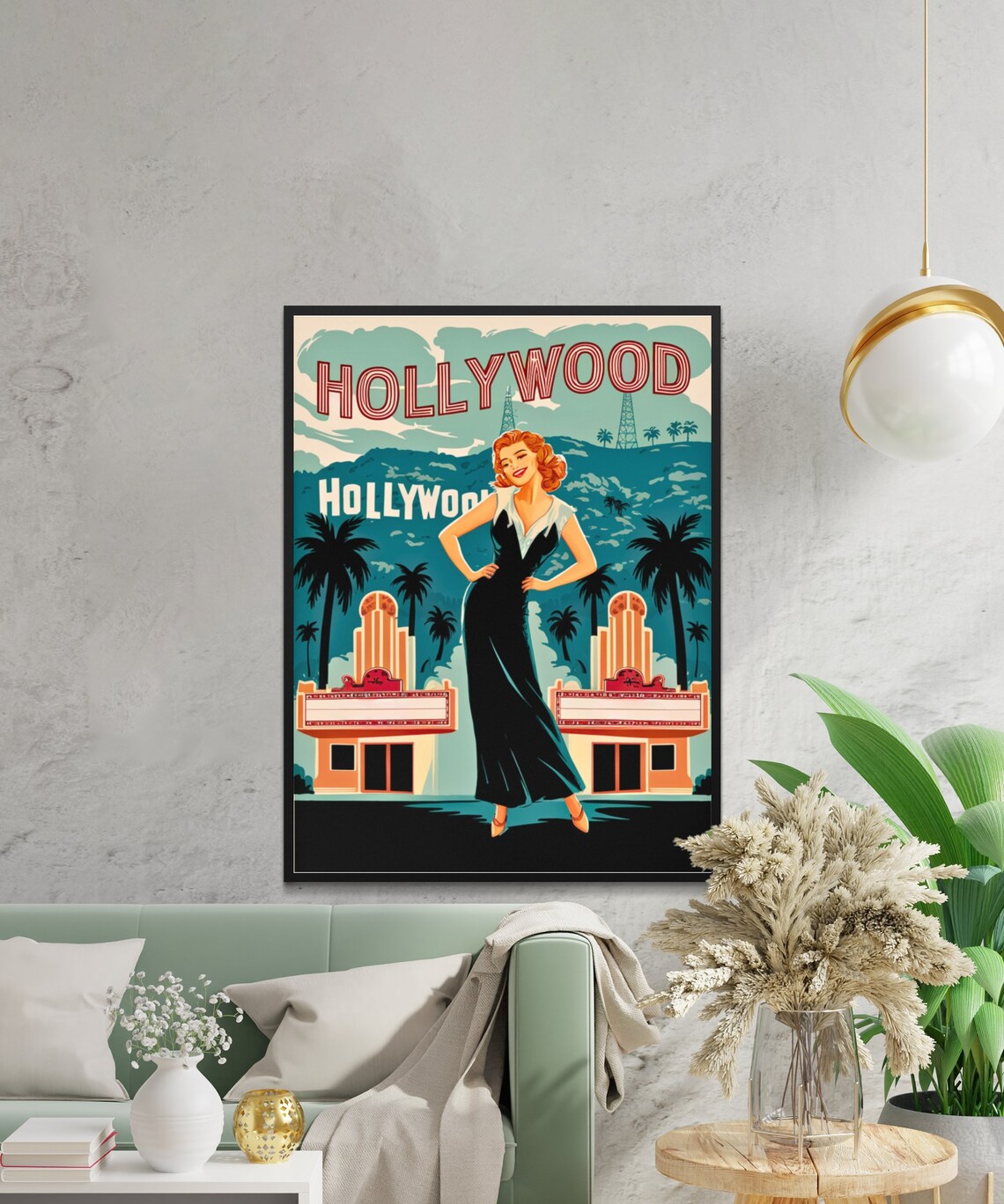 Hollywood Redhead Starlet Retro Teal Movie Vintage Travel Poster - Image 2