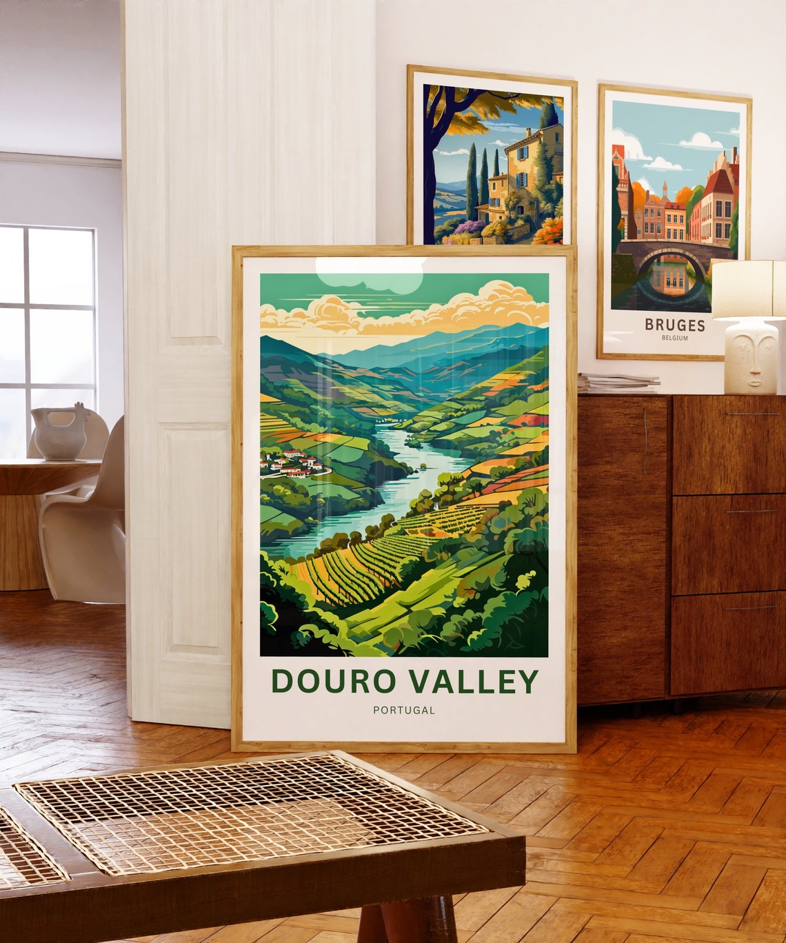 Douro Valley Portugal Green Vineyard Terraces Village Poster - Image 5