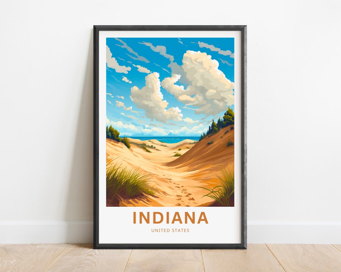 Indiana Dunes Sandy Lake Shoreline Dunes Grass Travel Poster