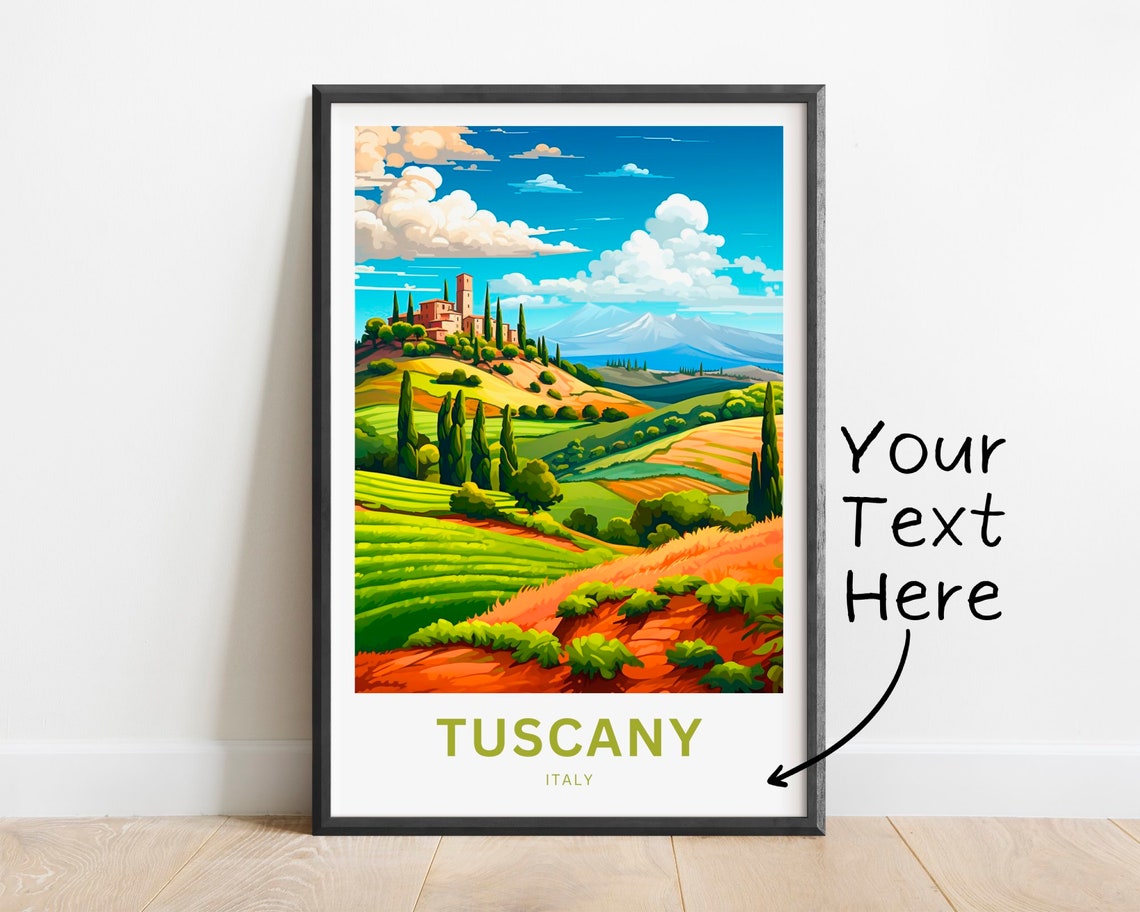Personalized Tuscany Italy Hilltop Town Cypress Fields Travel Poster
