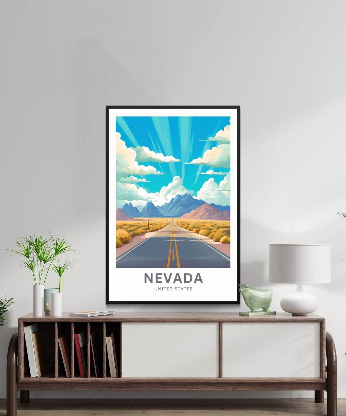 Nevada Desert Highway Mountain Road Retro Style Travel Poster - Image 2