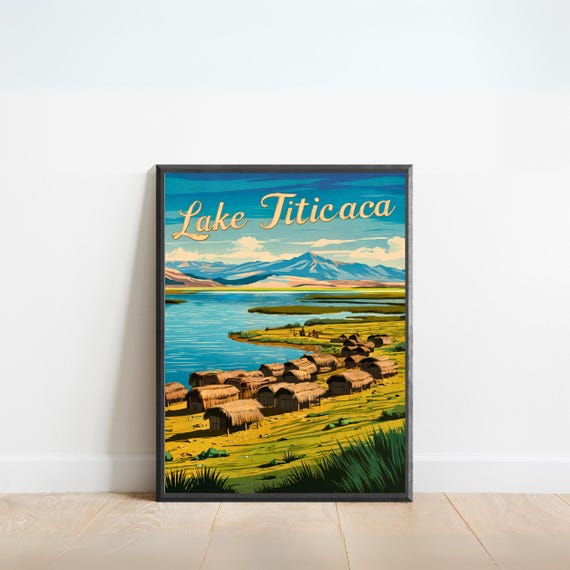 Lake Titicaca Vintage Travel Poster Lake Titicaca Print Peru Wall Art Framed Present Gift Bolivia Present