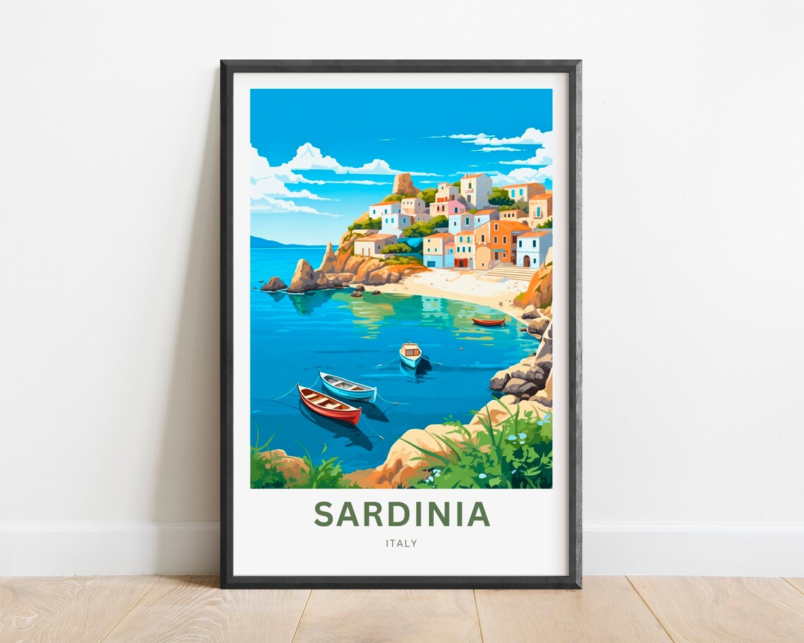 Sardinia Italy Fishing Village Colorful Boats Mediterranean Cove Poster