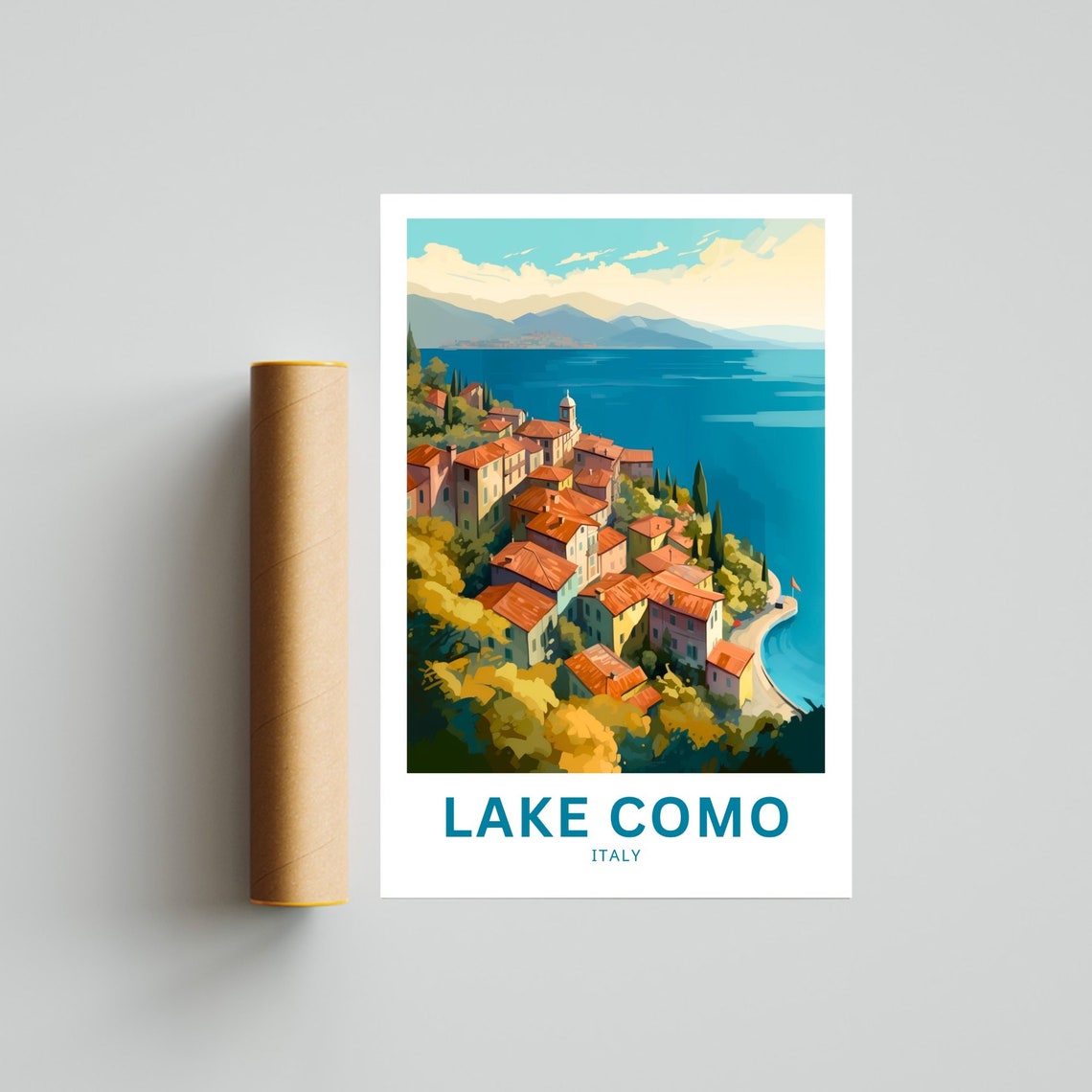 Lake Como Italy Lakeside Village Colorful Rooftops Travel Poster - Image 4