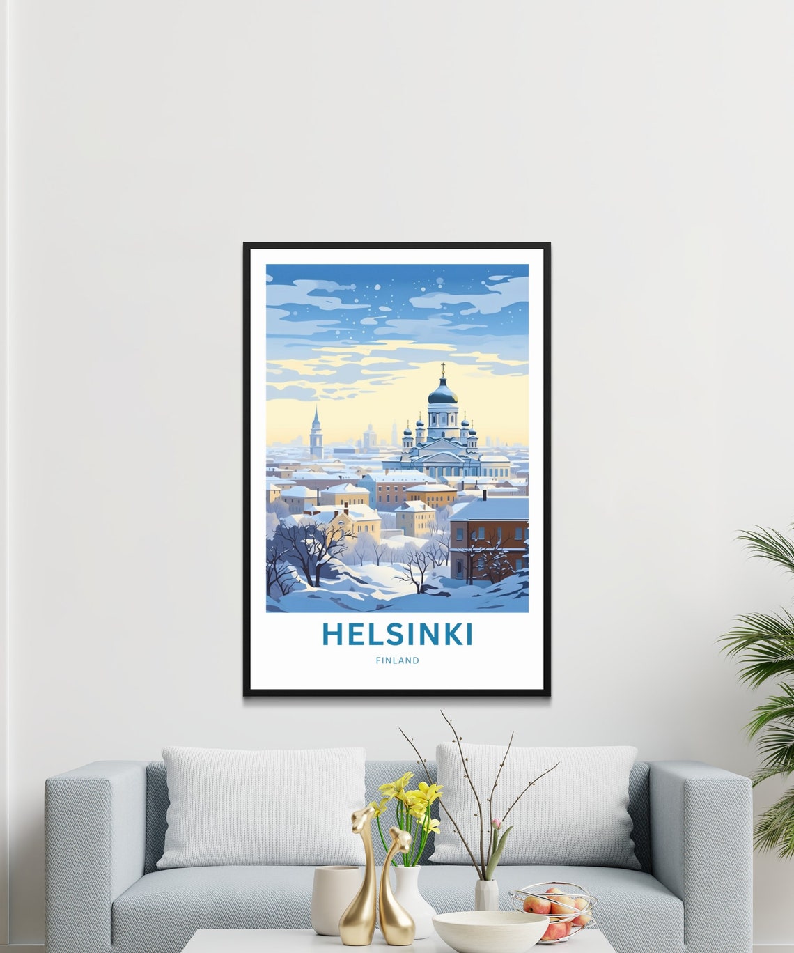 Helsinki Finland Snow Covered Rooftops Winter City Panorama Poster - Image 3