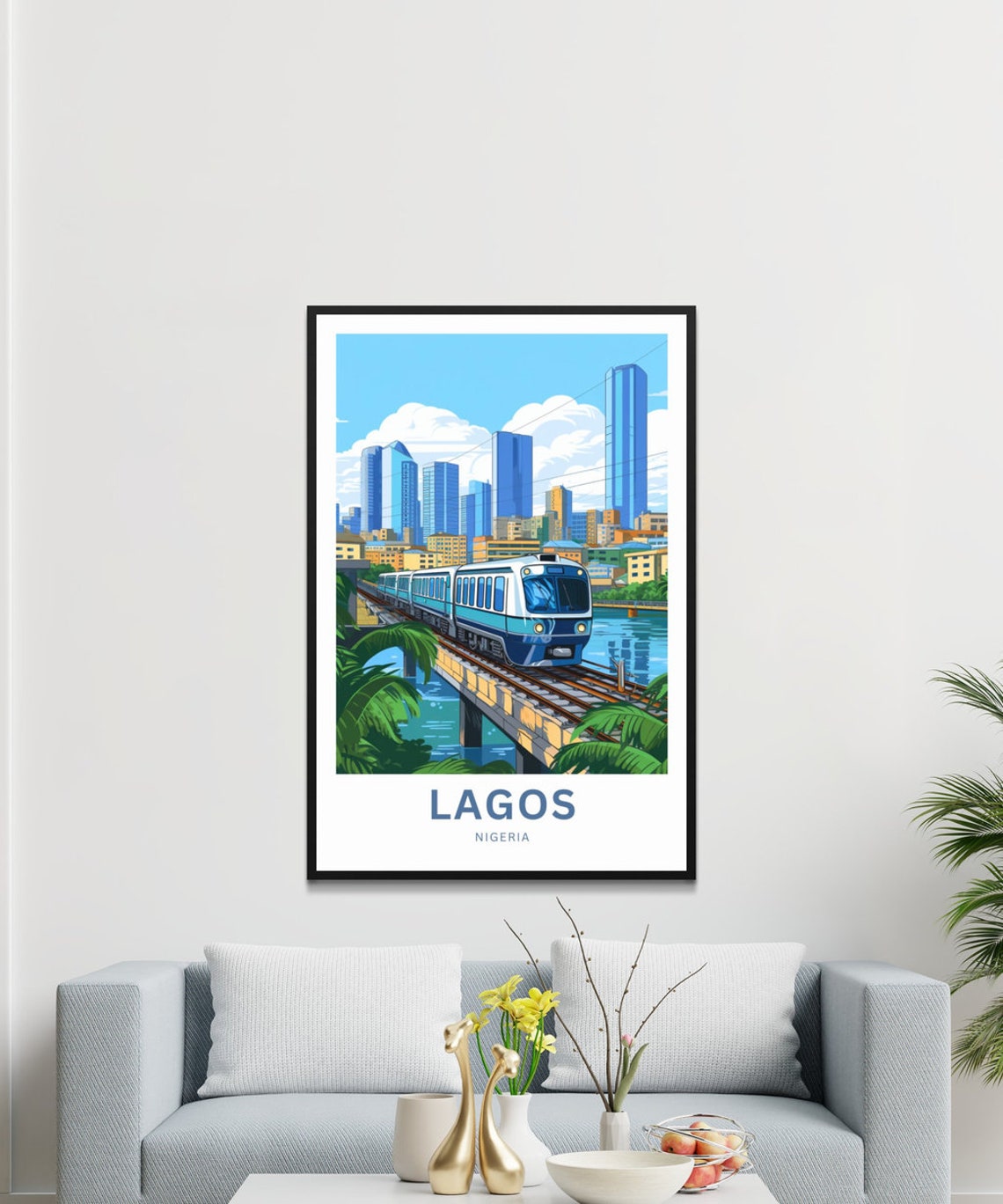 Lagos Nigeria City Skyline and Elevated Train Cityscape Poster - Image 3
