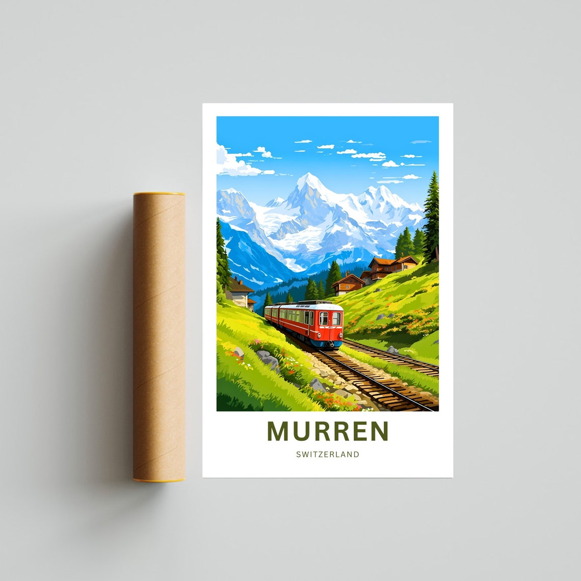 Personalized Murren Switzerland Alpine Train Custom Text Poster - Image 4